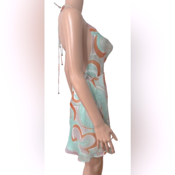 Saints + Secrets Mint Swirl Cowl Neck Open Back Dress S/M Halter Chiffon BD - Picture 8 of 9